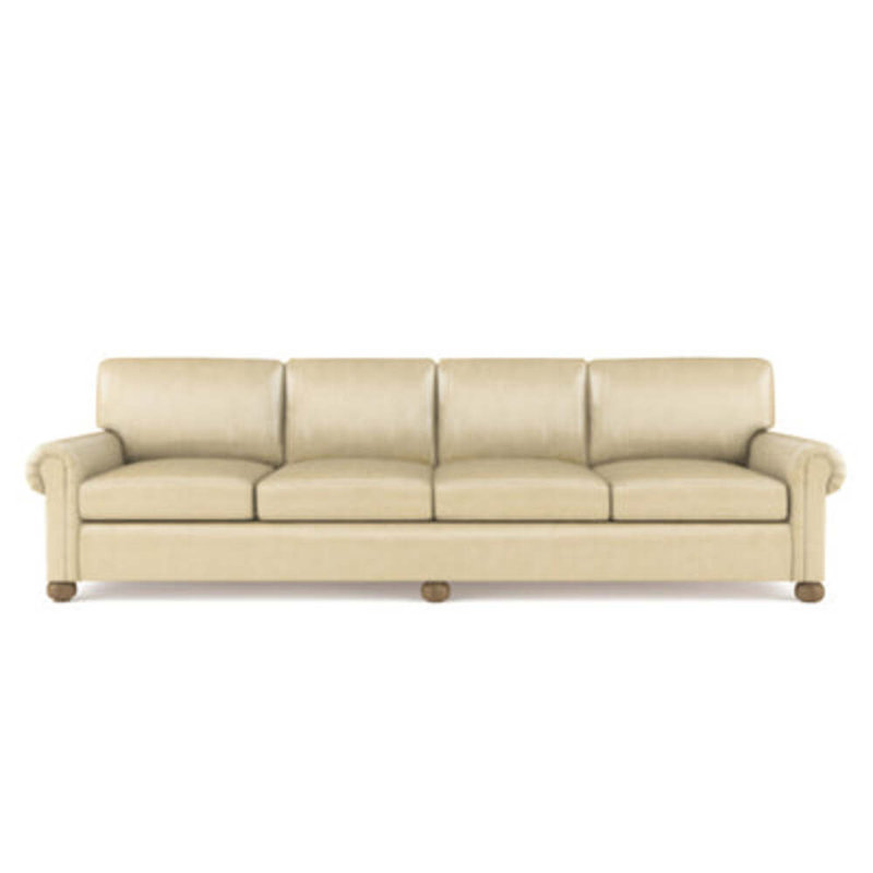Leroy Rolled Panel-Arm Extra Long Sofa with Bun Feet, 36" H x 120" W x 49" D, Vintage Leather Graphite, Weathered