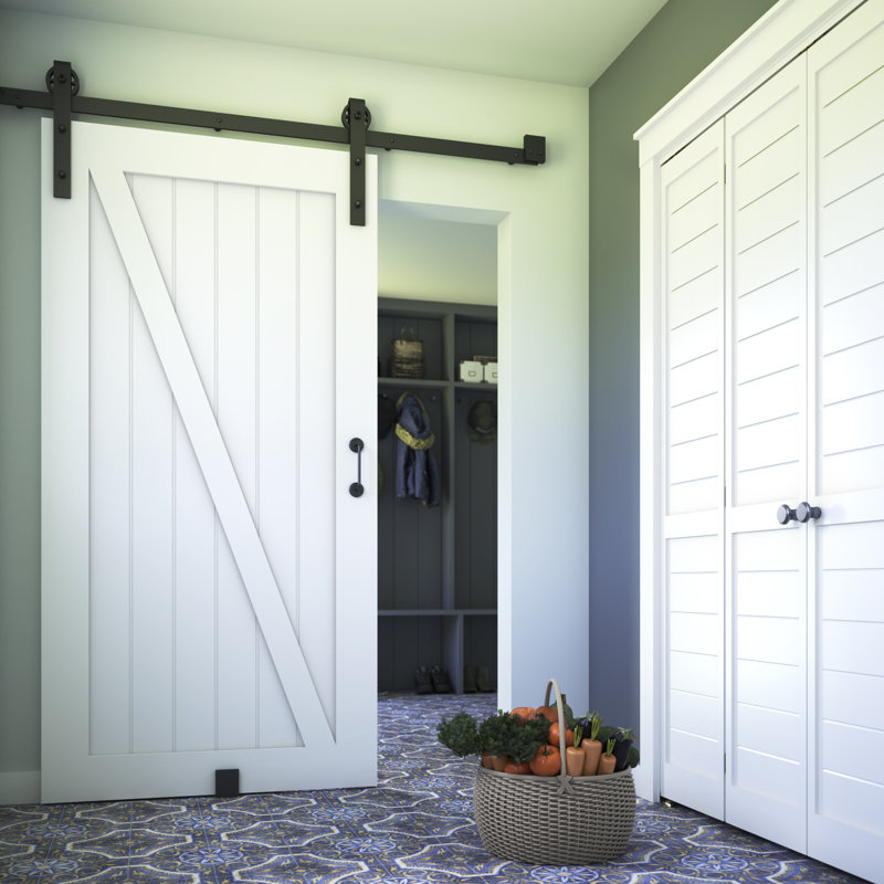 Solid Wood Paneled Primed without Installation Hardware Kit Barn Door, 36" x 84"