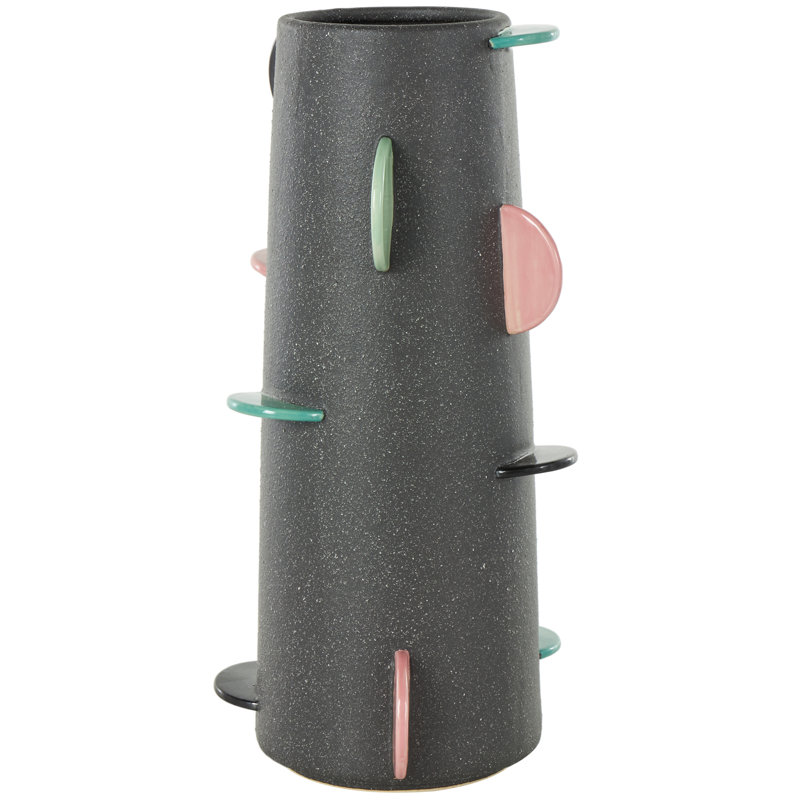 Cole And Grey Ceramic Textured Decorative Vase With Multicolor Half-Moon Accents, 16.2" H x 7.85" W x 7.5" D