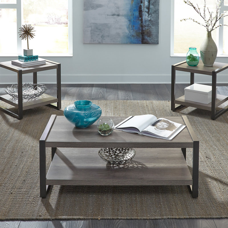 Greystone and Dark Pewter Rectangular 3-Piece Table Set