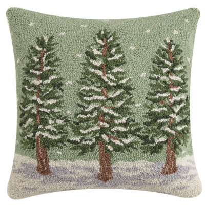 Christmas Winter Trees Hook Wool Throw Pillow