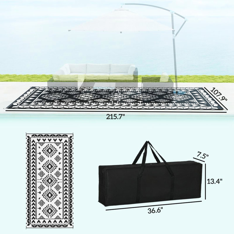 Tapis de camping extérieur, double face, en polypropylène à 310 g / m, avec bordure robuste, pour revêtement de protection pour pique-nique, pliable pour économiser de l'espace,