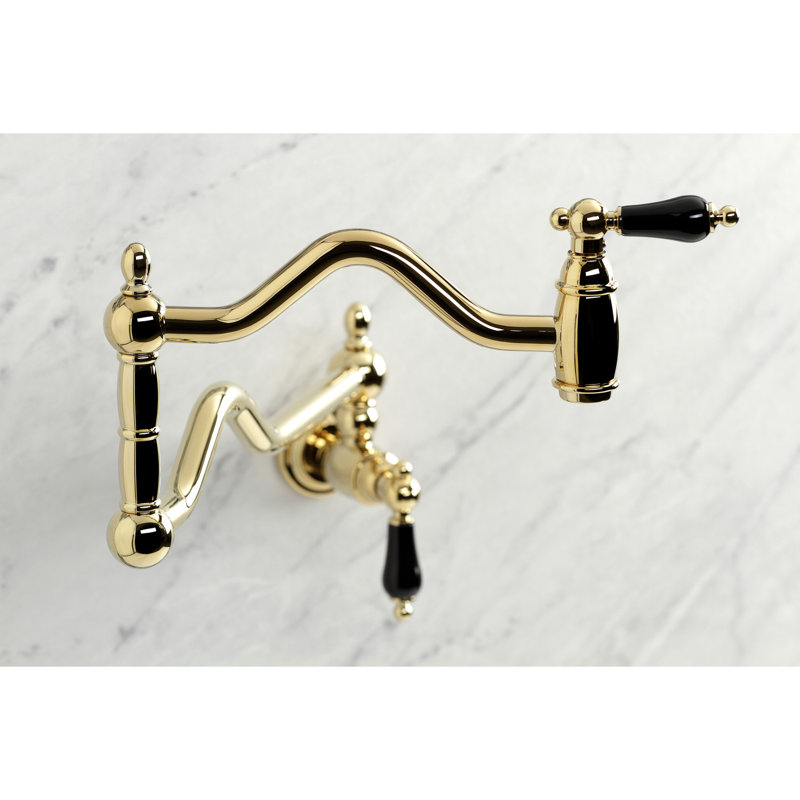 Kingston Brass Duchess Two-Handle 1-Hole Wall Mount Pot Filler Faucet, Polished Brass
