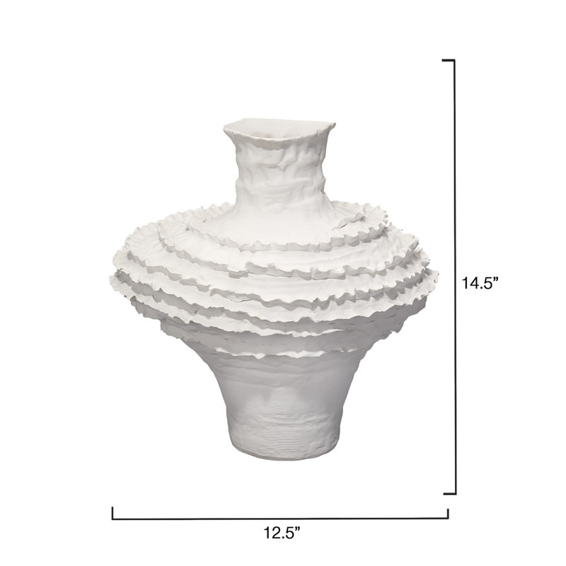 White Ruffled Ceramic Decorative Table Vase