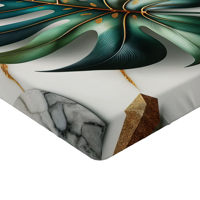 Drap-housse Ambesonne Monstera_ Art abstrait Mid-Century_ Fougère vert sarcelle et gris pâle, Grand