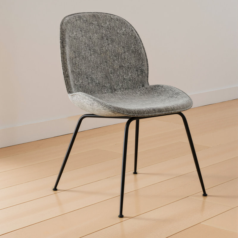18'' H Fabric Upholstered Metal Side Chair, Light Gray Basketweave, Black