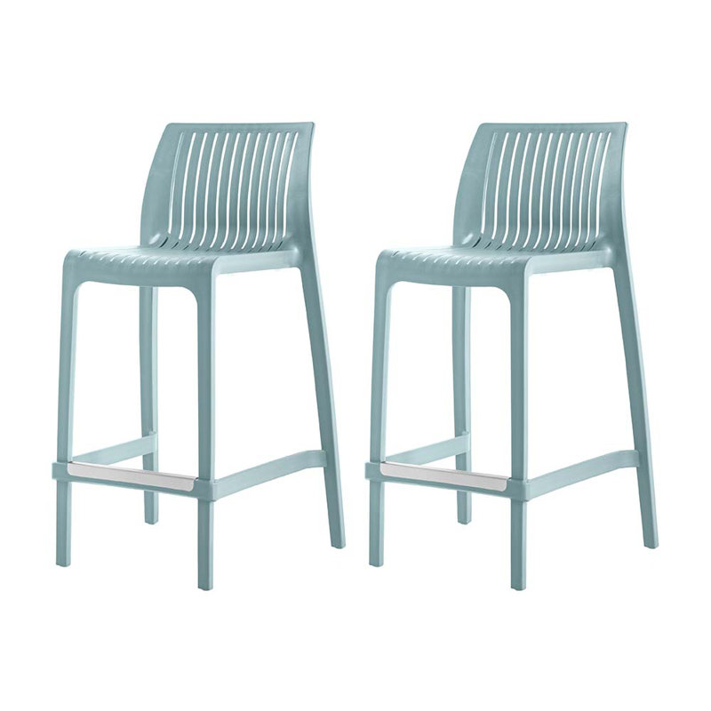 Tabouret d'extérieur à dossier bas Nayma, Bleu, Tabouret de comptoir (siège d'une hauteur de 36,2