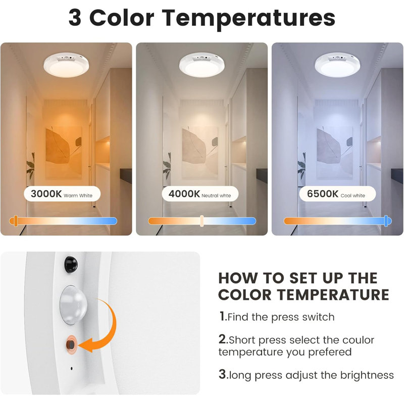 Motion Sensor Ceiling Light Cordless Closet Light Battery Operated 3 Colour Temperatures Remote Control Rechargeable Magnetic Mount LED Shower Lights(White 2 Pack)