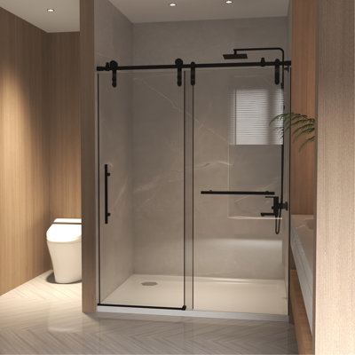 Porte de baignoire coulissante sans cadre 56-60 "X 66", porte de douche baignoire, verre trempé transparent 5/16 "(8Mm), cadre en acier inoxydable