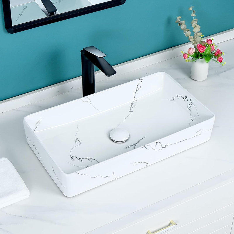 Lavabo-vasque à poser Davivy 23,6 po de style nordique marbré