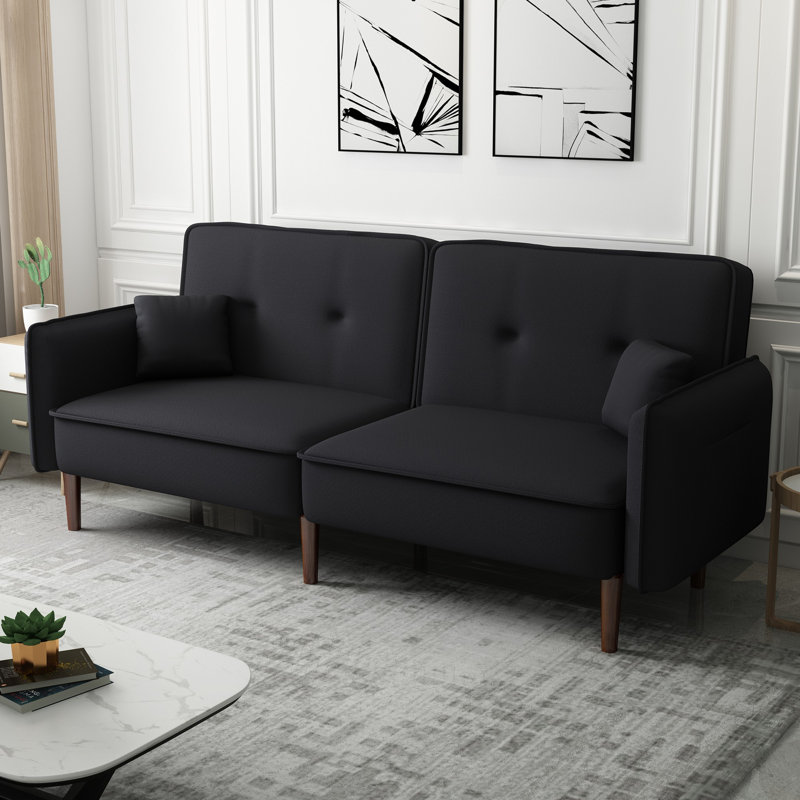 Baldomero Upholstered 75'' Sleeper Sofa, Black Velvet, Brown