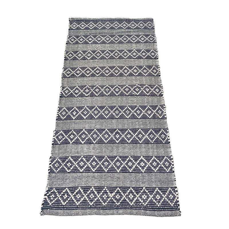 Steverson Cotton Bath Rug, Single - 60" L x 24" W, Black/Ivory