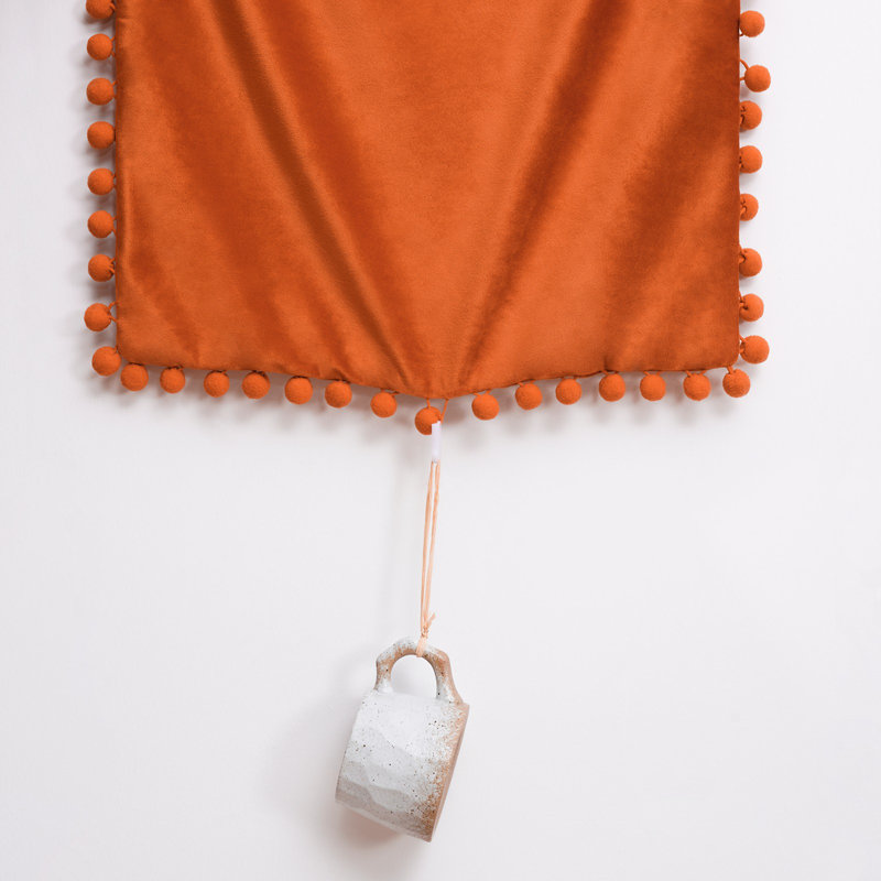 Burnt Orange Velvet Square Pillow Covers with Pom-Poms, Set of 2