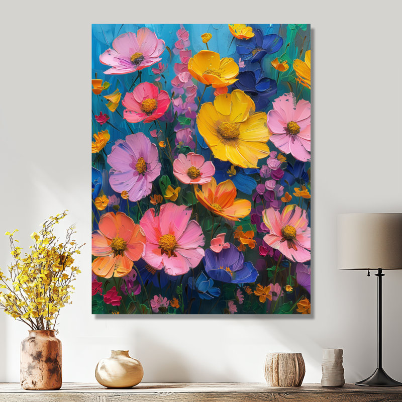 Décoration de jardin coquelicots jaune et rose - coquelicots, Toile tendue, H 16 po x l 32 po