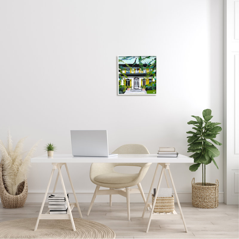 Bb-462-Modern Villa House, peinture encadrée sur bois par Jenny Westenhofer, Giclée encadrée blanc bord de mer