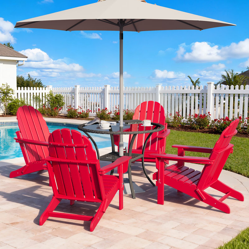 Outdoor Hdpe Folding Adirondack Chair, All-Weather Resistant, Red, Red