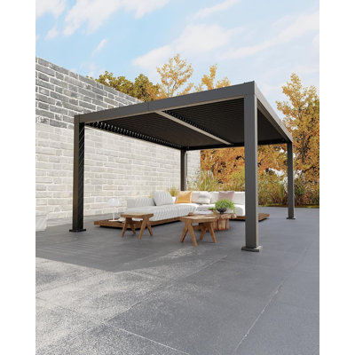 Pergola à persiennes 12 x 16 pi, pergola extérieure en aluminium avec toit réglable de 0 ° à 90 °, cadre renforcé, système de drainage caché, pavillon de jardin à toit rigide pour terrasse, terrasse, cour arrière