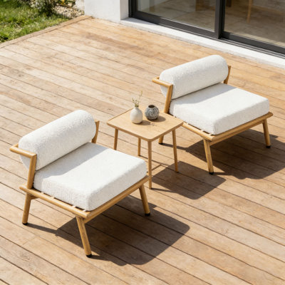 Outdoor Patio Teak Finished Iron Club Chair