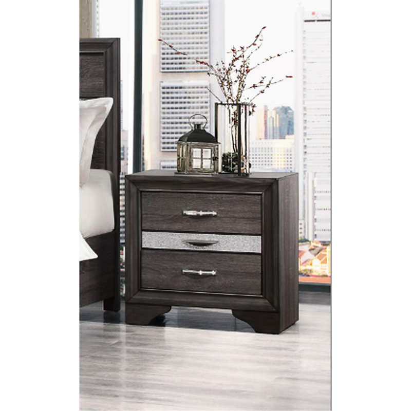 Table de chevet grise avec 3 tiroirs expansifs