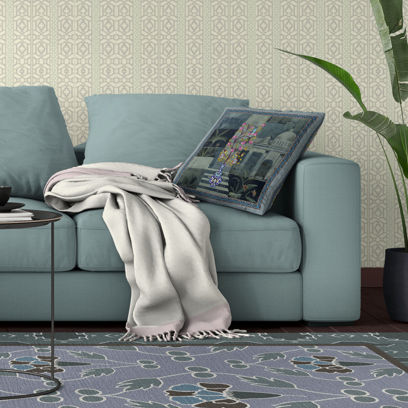 Coussin Shahi Garden Bloom avec housse amovible, H 20 po x l 20 po, Bleu / vert
