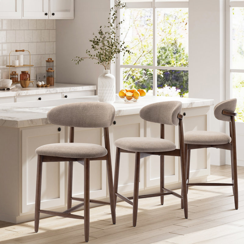 Upholstered Counter Stool with Solid Wood Frame, Camel