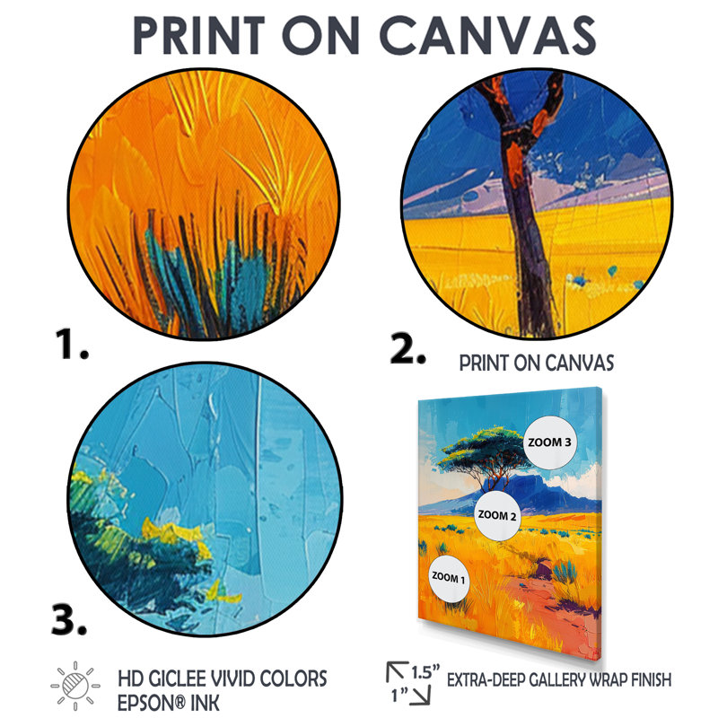 Acacia sur savane jaune - arbre, art mural africain, salon, Toile avec cadre flottant noir, H 20 po x l 12 po x P 1 po