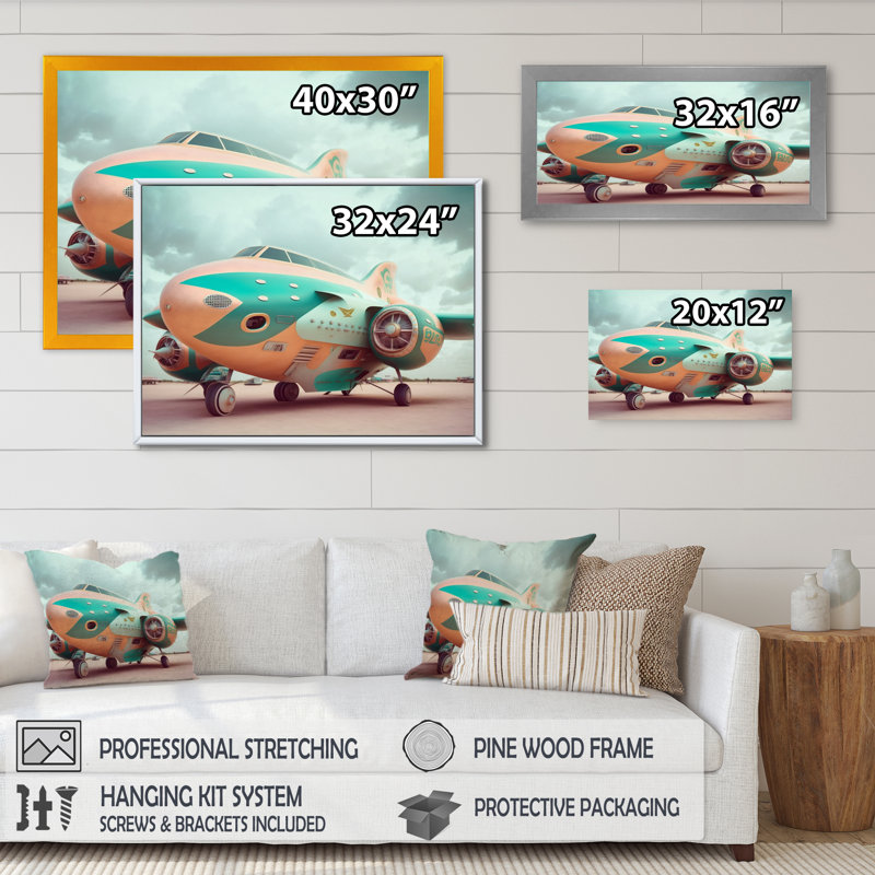Rétro avion II - train transport, impressions d'art mural, L 32 po x H 24 po, Encadrement doré