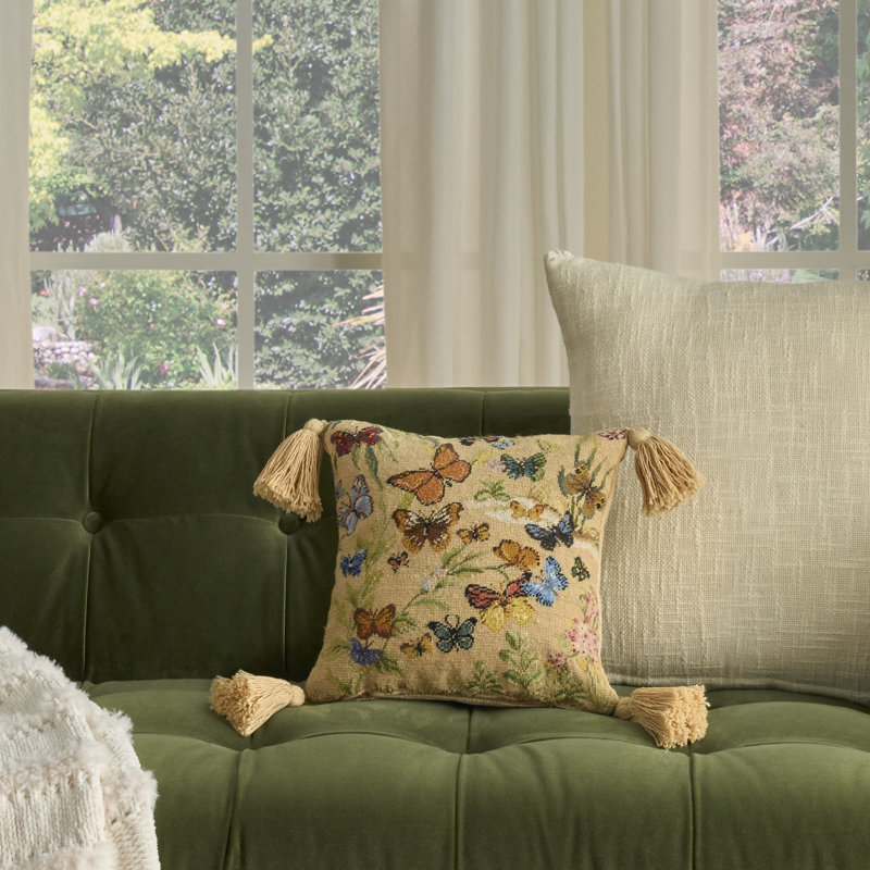 Mina Victory Vintage Pillow Butterflies 18" x 18" Indoor Throw Pillow, 12"H x 12"W, Blush