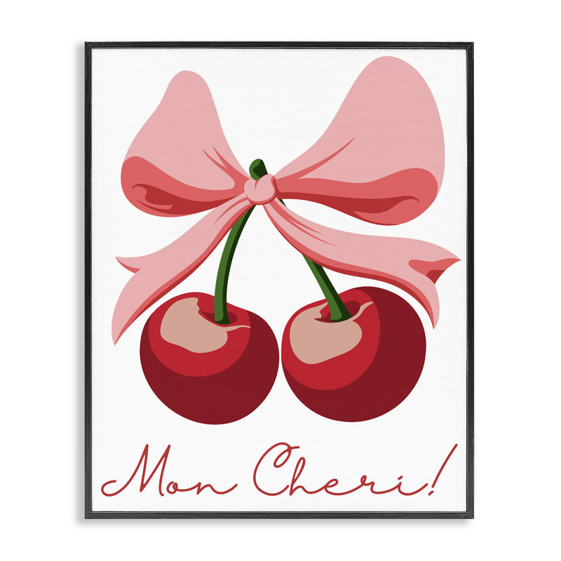 Mon Cheri Bow Cherries, giclée encadrée, design par Marcus Prime, H 14 po x l 11 po, Giclée encadrée noir minuit