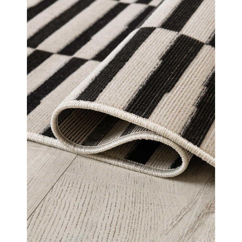 Tapis rayé ivoire / noir Arzilla, Black, Runner 2' x 6'