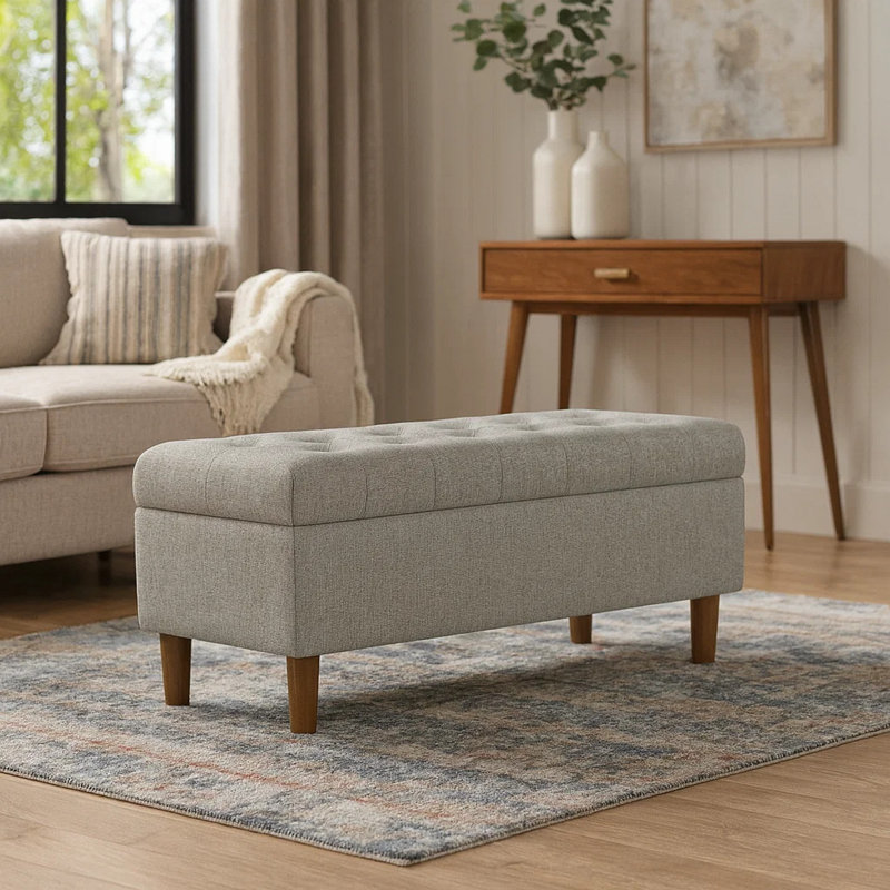 Repose-pieds avec rangement Sol, tissu tissé, 40 po, Gris, Noyer brun