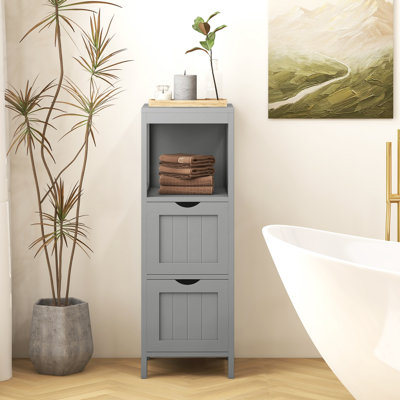 Armoire de rangement étroite pour salle de bain, armoire autoportante avec 2 tiroirs amovibles