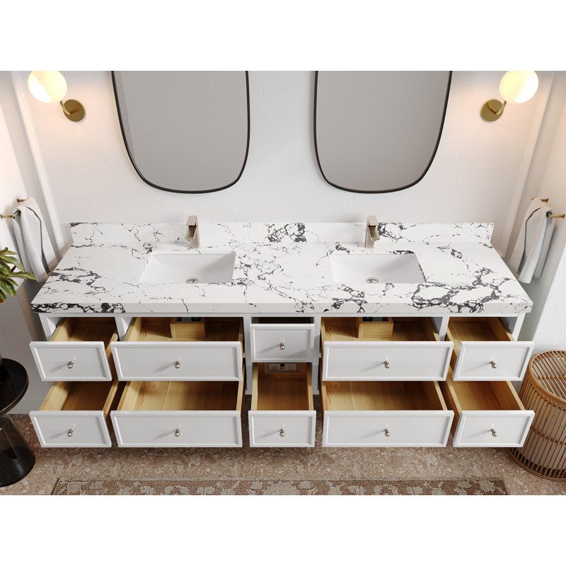 Flottant 84 po Roswell X P 22 po De salle de bain Calacatta Poanazzo Quartz, Viola nuit