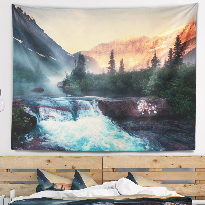 Paysage, glacier, parc national, tapisserie du Montana, H 32 po x l 39 po