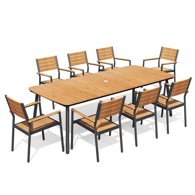 Ensemble repas extérieur pour 8 personnes (ensemble de 9), Brun / Noir