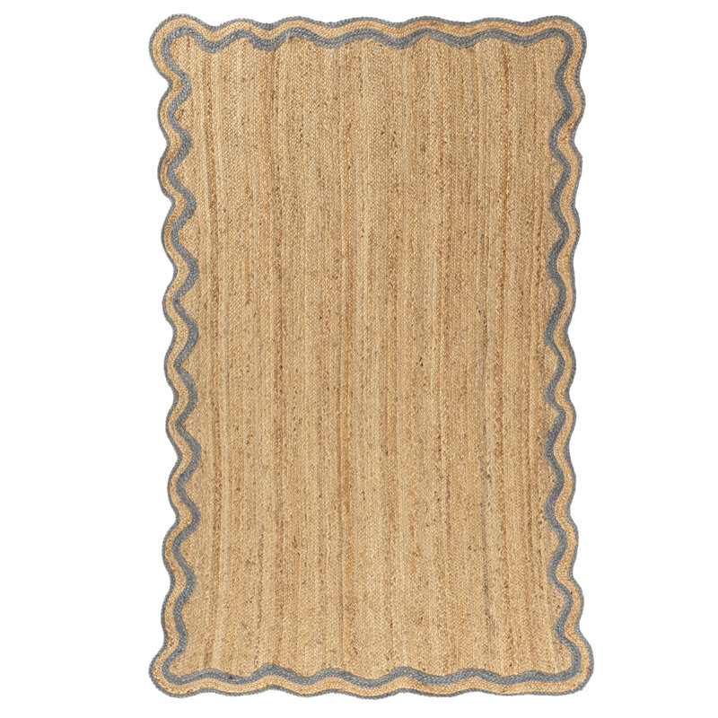 Ayanne Hand-Braided Scalloped Jute Gray Indoor Area Rug with Non-skid Backing, Rectangle 9' x 12'