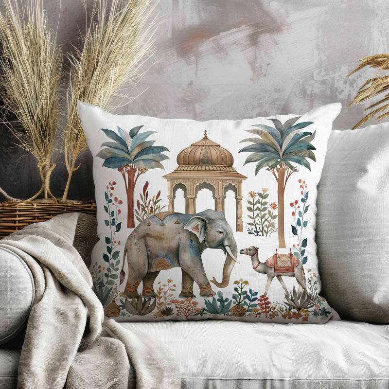 Oreiller en faux suède Royal Rajasthan, Carré 20 po, Bleu / blanc