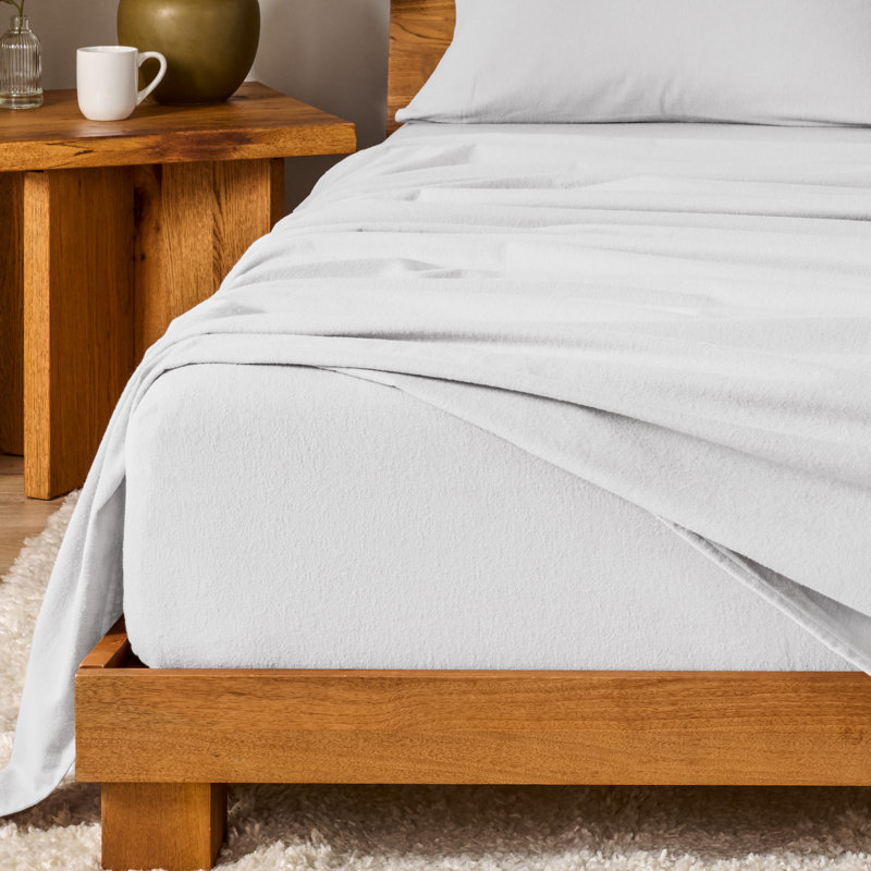 100% Cotton Flannel Sheet Set, California King Sheet Set with 2 Pillowcases, Cloud Gray