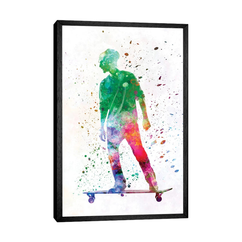 Skateboarder In Watercolor VIII 1 Piece Wall Art on Canvas, 66.04 cm H x 45.72 cm W, Black Floated Frame
