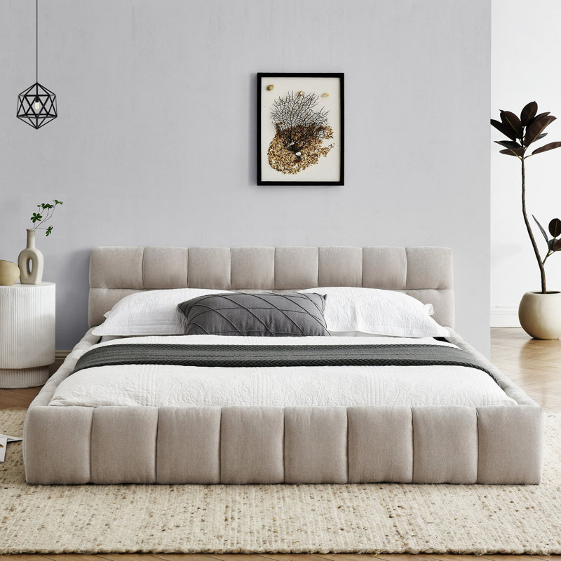 Structure de lit épais en chenille de grande taille, sans sommier tapissier, structure de chambre à coucher robuste et beige avec tête de lit, ressort nécessaire, moderne