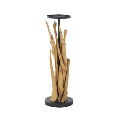 Porte-bougie brun en bois de teck fabriqué à la main