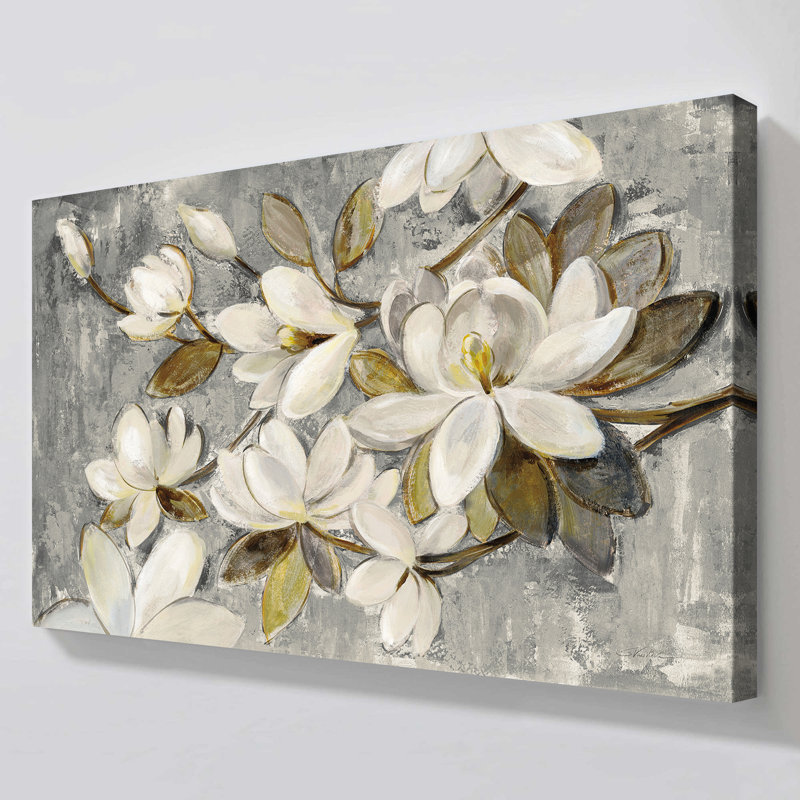 "Magnolia Simplicity Neutral Gray" par Silvia Vassileva, reproduction sur toile, H 36 po x l 60 po
