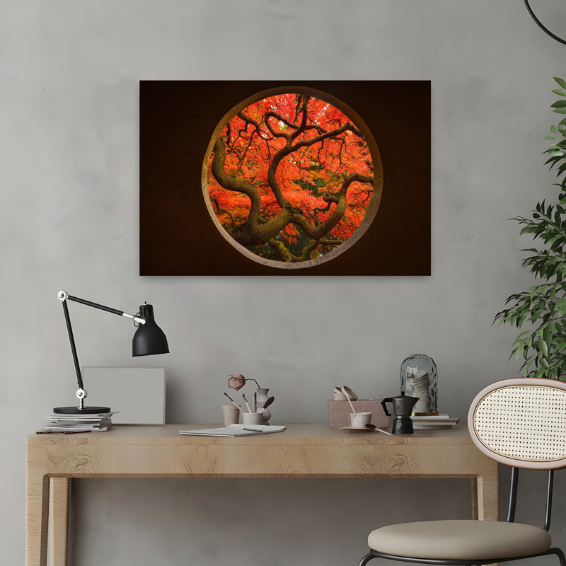 Art contemporain abstrait paysage paisible automne érable serein, H 16 po x l 24 po