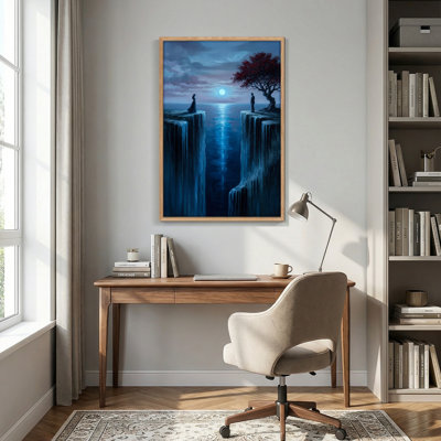 Moonlit Cliffs Canvas Framed Wall Art Oil Painting Print Set Of 1，18 x 24 inch
