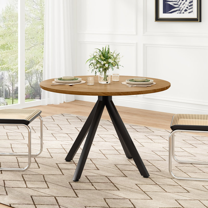 Whole Board Round Dining Table, 75cm H x 100cm L x 100cm W, Natural/Black