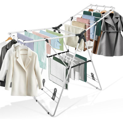Séchoir à linge pliable, séchoir à linge en métal, avec ailes réglables en hauteur