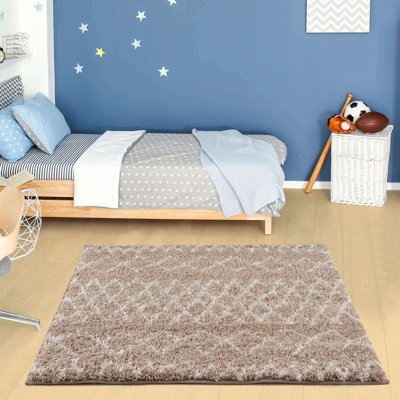 Moroccan Shaggy Collection Rugs Moroccan Design in Beige/Ivory