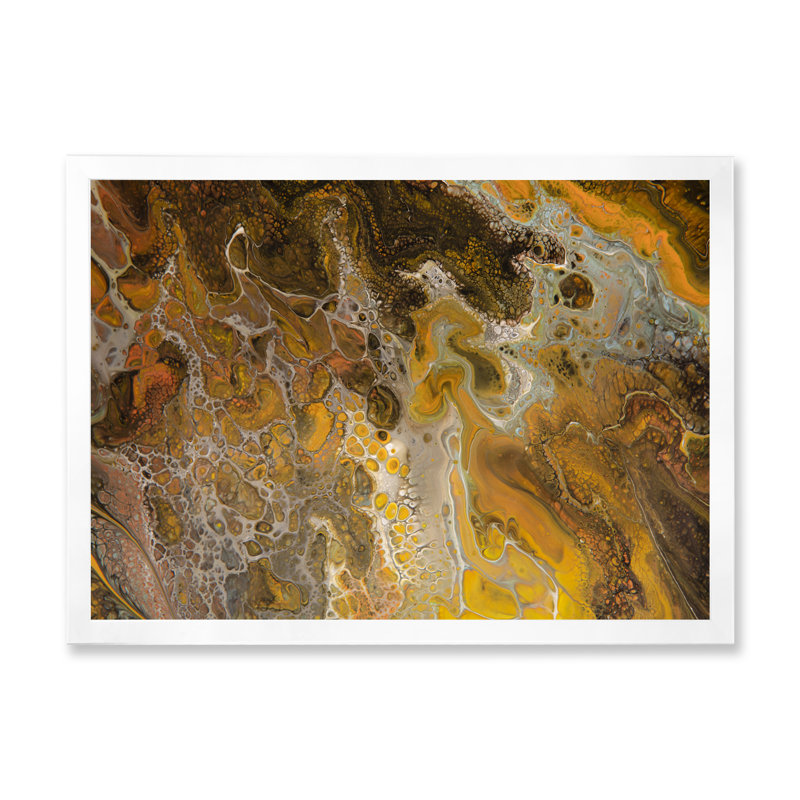 Marbre brun et jaune - art moderne sur toile, H 16 po x l 32 po x P 1 po, Toile blanche avec cadre photo