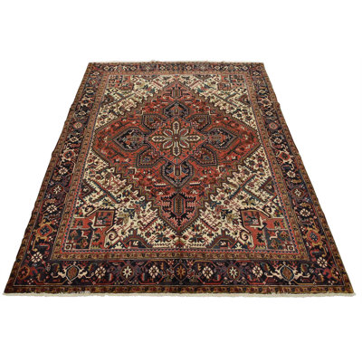 Tapis oriental en laine rouge rétro noué à la main 9 pi x 10 pi 5 po Heriz