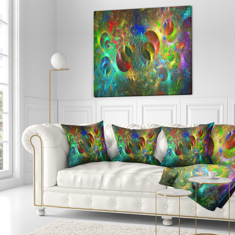 Cercles lumineux multicolores - coussin imprimé abstrait, 16 po x 1 po, Coussin décoratif